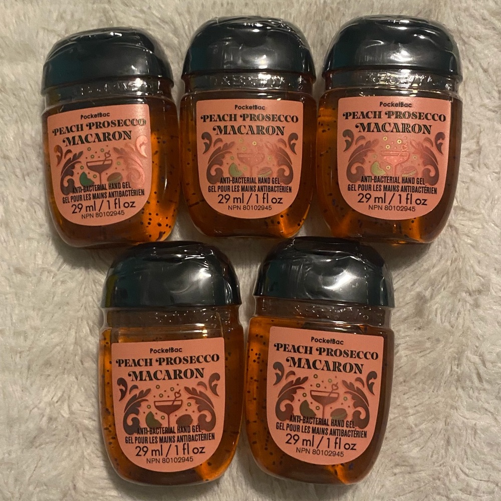 NEW Lot of 5 Bath and Body Works Peach Prosecco Macaron Pocketbac Sanitizers